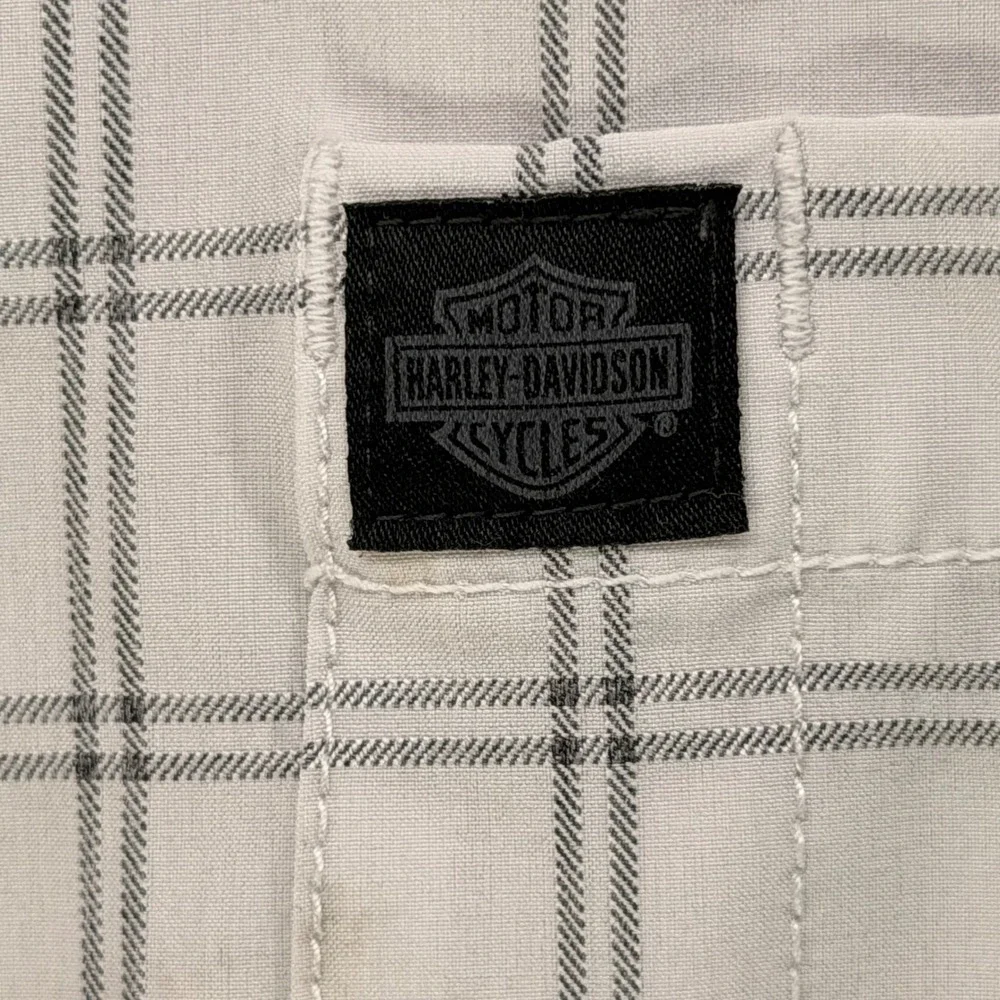 Harley-Davidson Mens White Grey Plaid Performance Short Sleeve Button Shirt L